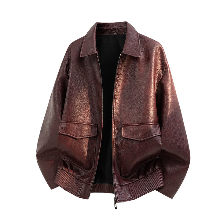 Herren Elegante Kunstleder-Bomberjacke Drune