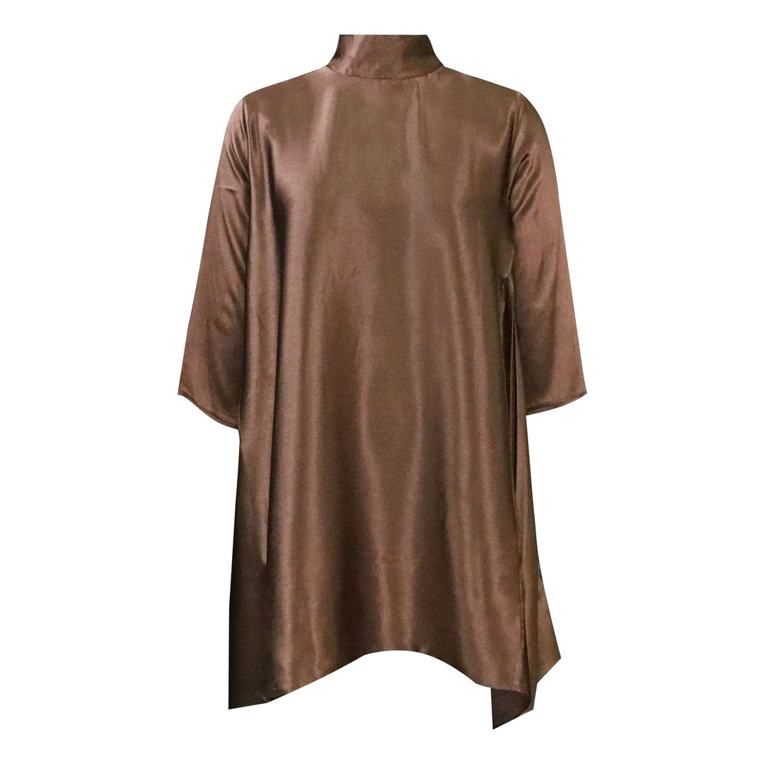 Damen Tunika im eleganten Satin-Look mit hohem Kragen Drune