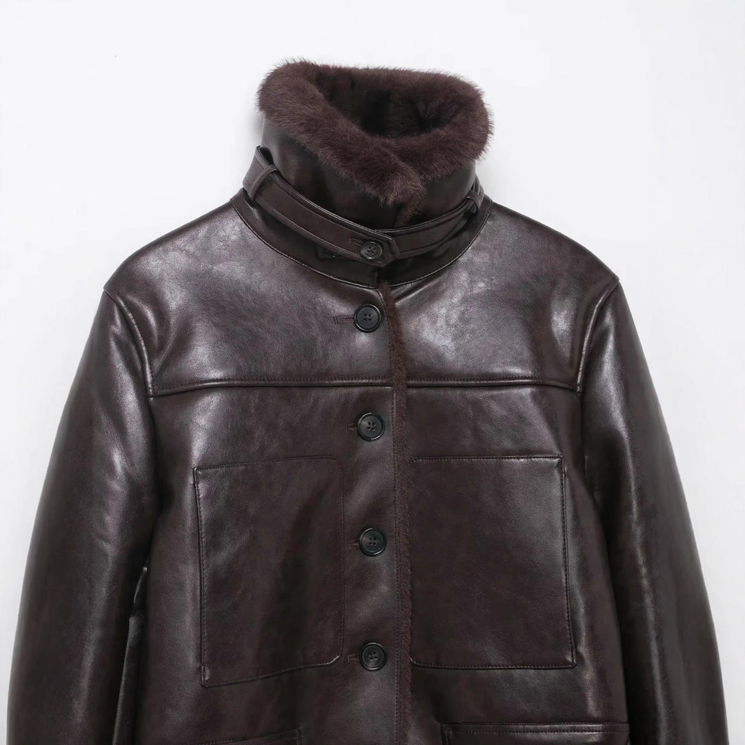 Damen nan cropped Fliegerjacke mit Teddyfutter und verstellbarem Halsriemen Drune