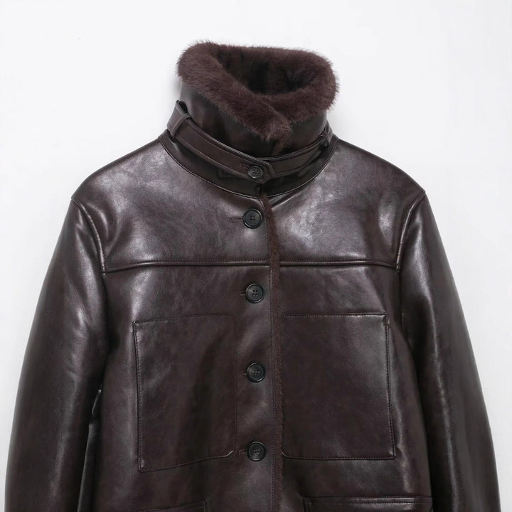 Damen nan cropped Fliegerjacke mit Teddyfutter und verstellbarem Halsriemen Drune