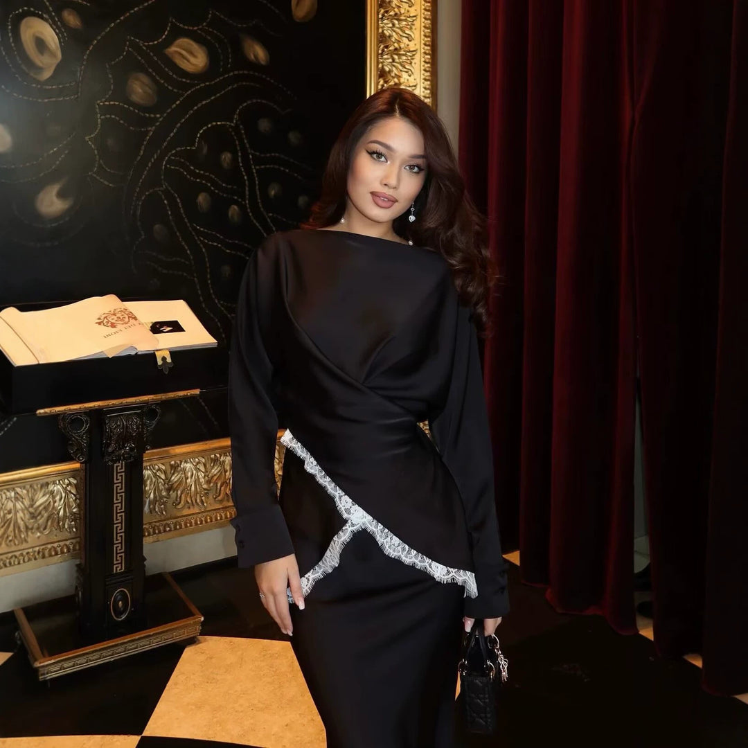 Damen Elegantes Wickelblusen- und Midirock-Set mit Spitzenbesatz Drune
