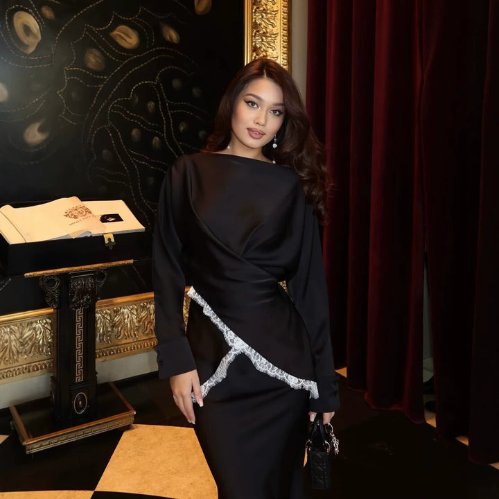Damen Elegantes Wickelblusen- und Midirock-Set mit Spitzenbesatz Drune