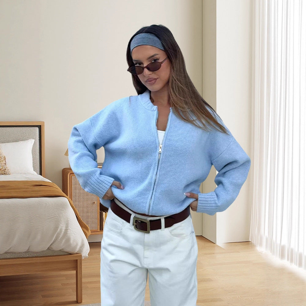 Damen Strickjacke mit kurzem Schnitt und sportlichem Reißverschluss Drune