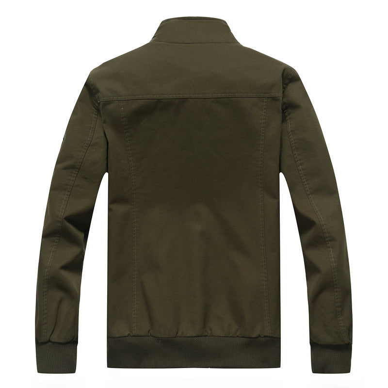 Herren Canvas-Bomberjacke mit kariertem Innenfutter, Stehkragen und Abzeichenapplikationen Drune