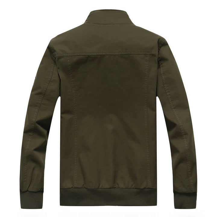 Herren Canvas-Bomberjacke mit kariertem Innenfutter, Stehkragen und Abzeichenapplikationen Drune