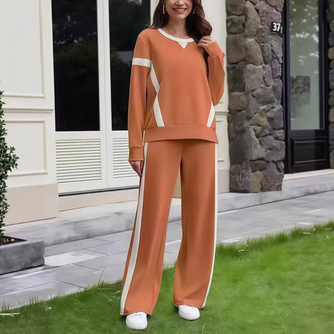 Damen Lounge-Set aus weichem Jersey mit weitem Bein und Kontraststreifen Drune