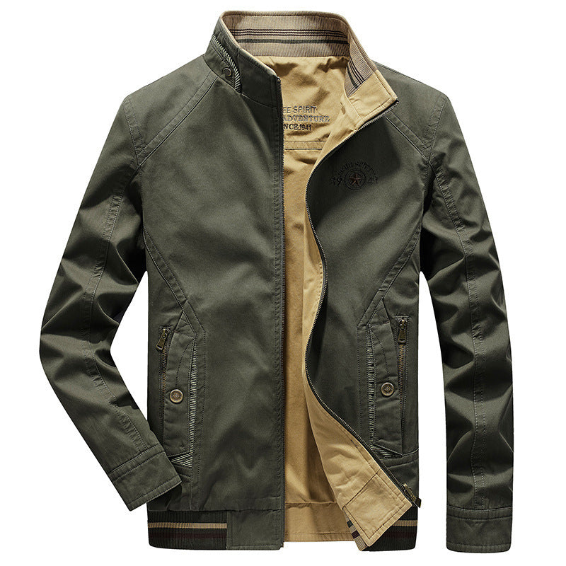 Herren leichte Canvas-Übergangsjacke mit Stehkragen, Reißverschluss und geripptem Saum Drune
