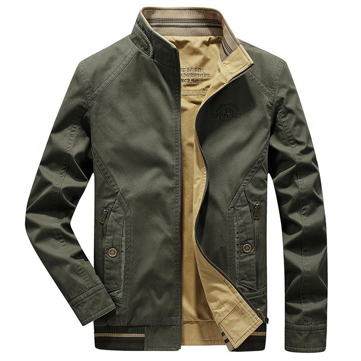 Herren leichte Canvas-Übergangsjacke mit Stehkragen, Reißverschluss und geripptem Saum Drune
