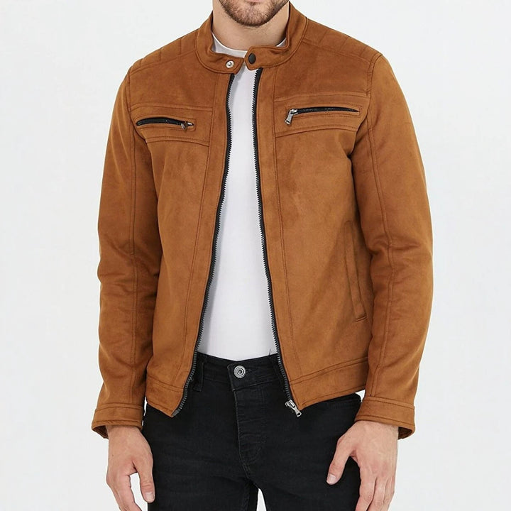 Herren Modische Kunstlederjacke mit Stehkragen