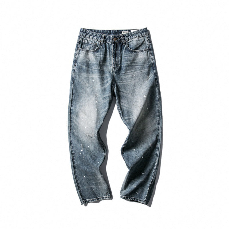 Herren Weite Baggy-Jeans mit Used-Waschung, Paint‑Splatter‑Effekt und Relaxed‑Silhouette Drune