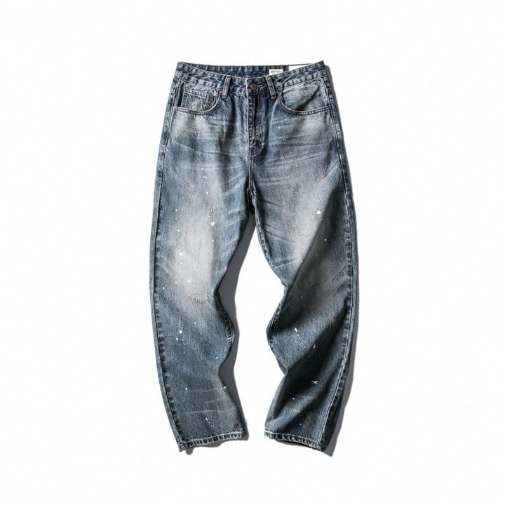 Herren Weite Baggy-Jeans mit Used-Waschung, Paint‑Splatter‑Effekt und Relaxed‑Silhouette Drune