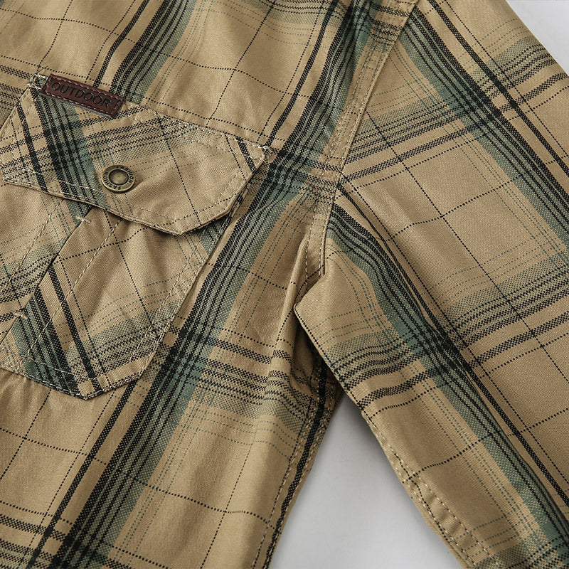 Herren nan karriertes Baumwoll-Flanellhemd mit Brusttaschen und klassischer Knopfleiste Drune