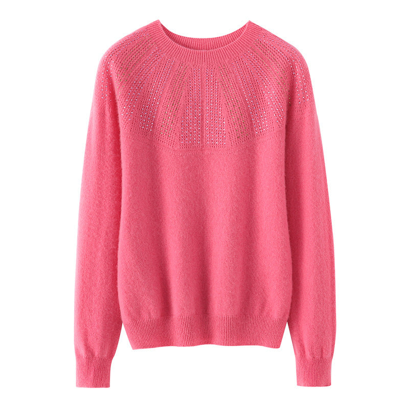 Damen Weicher Kaschmir‑Optik Feinstrickpullover mit Ajour‑Yoke und Paillettenbesatz Drune