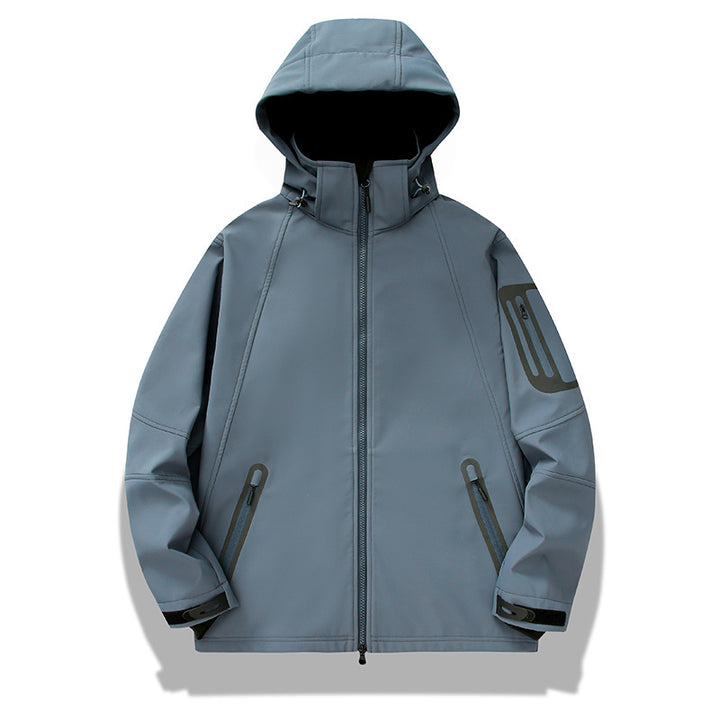 Herren Softshell‑Hybridjacke mit Kapuze, versiegelten Reißverschlüssen und ergonomischem Schnitt Drune