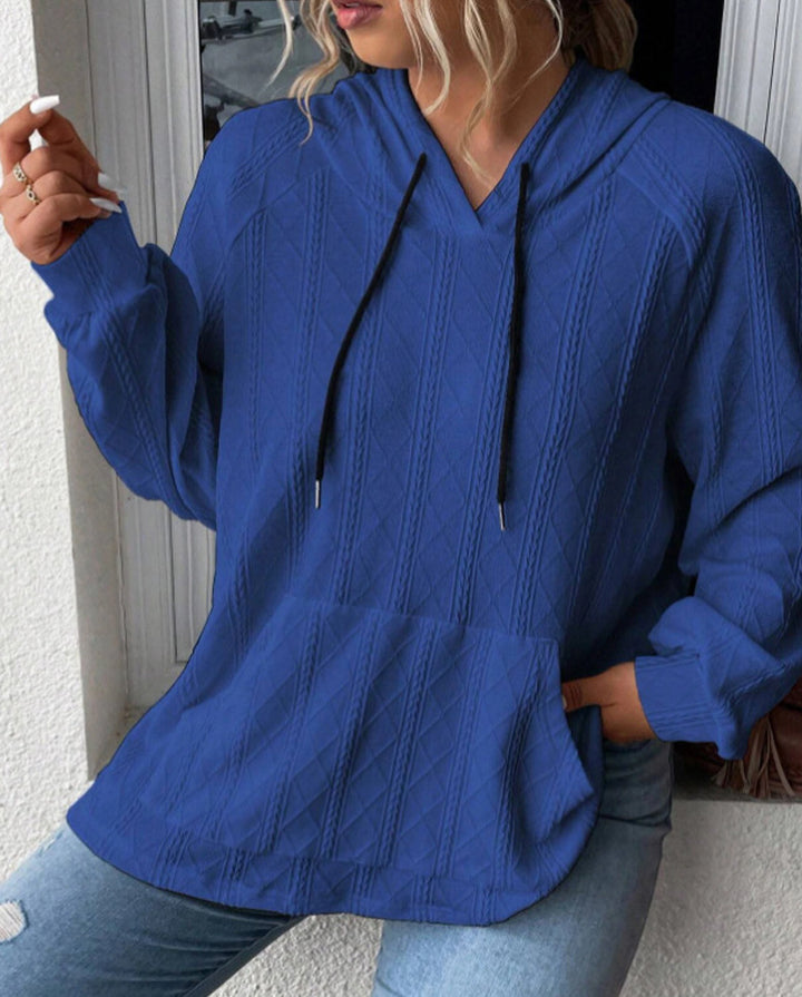 Damen Großer Strick Hoodie mit V-Ausschnitt und stylischer Kapuze Drune