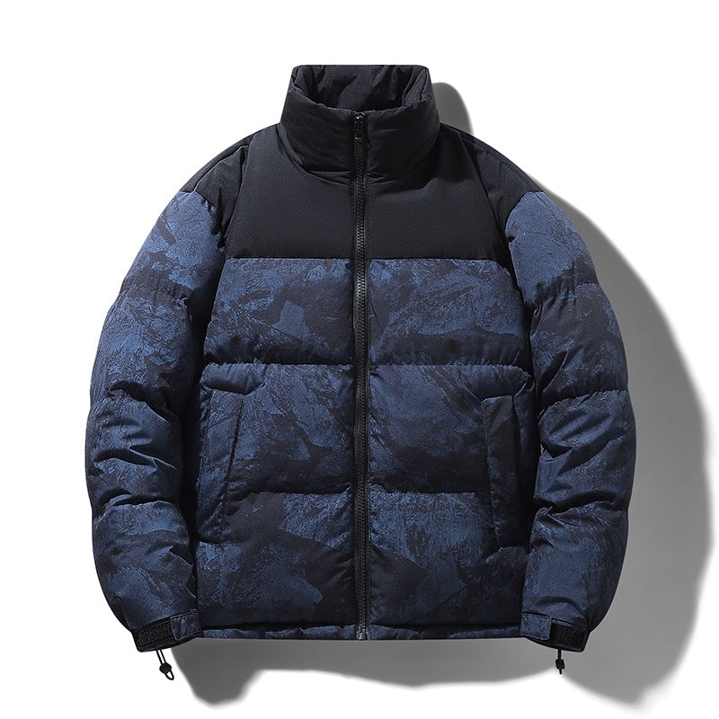 Herren Wattierte Steppjacke mit Camouflage‑Print, hohem Stehkragen & verstellbarem Saum Drune