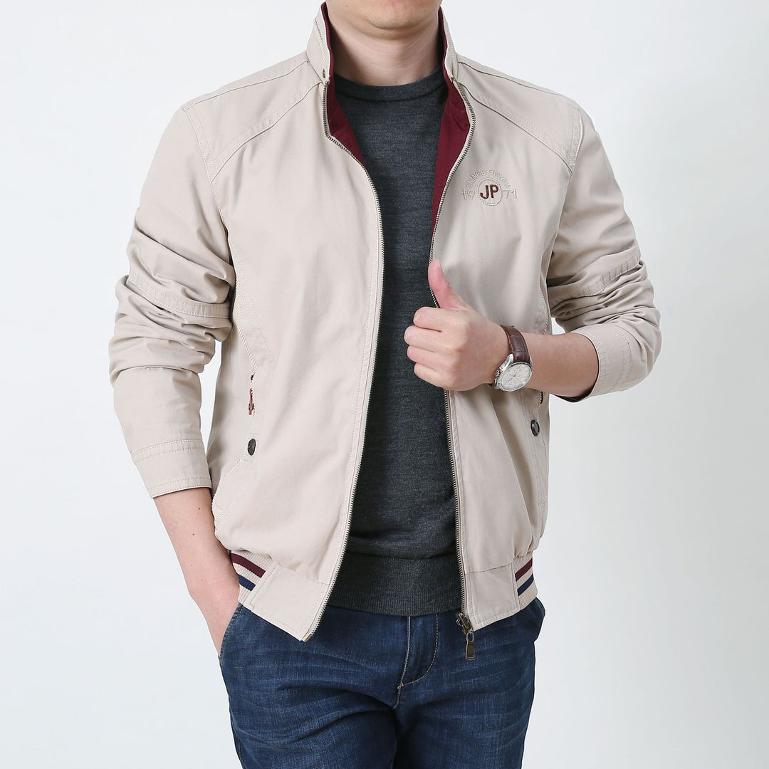 Herren Übergangs-Fieldjacke aus gewachstem Canvas mit Stehkragen und verdecktem Reißverschluss Drune