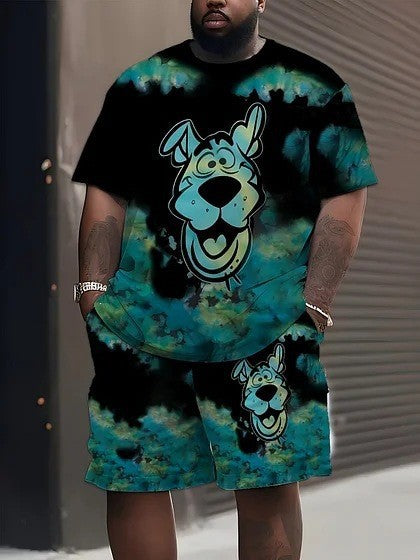 Herren nan lässiges Freizeit-Zweiteiler-Set mit großflächigem Smiley-Sonnenbrillen-Print Drune