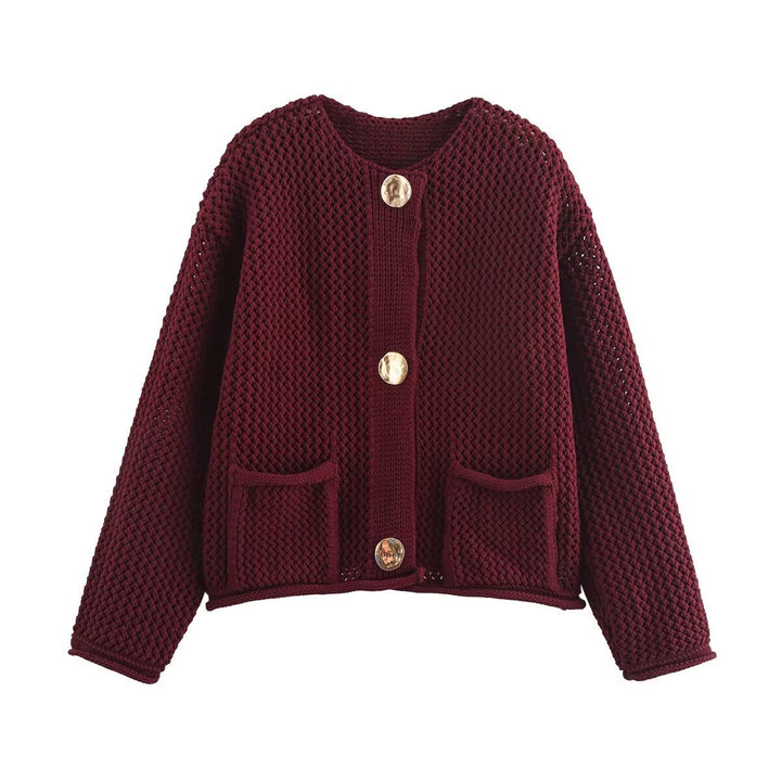 Damen Strickjacke mit strukturiertem Gewebe und metallischen Knöpfen Drune
