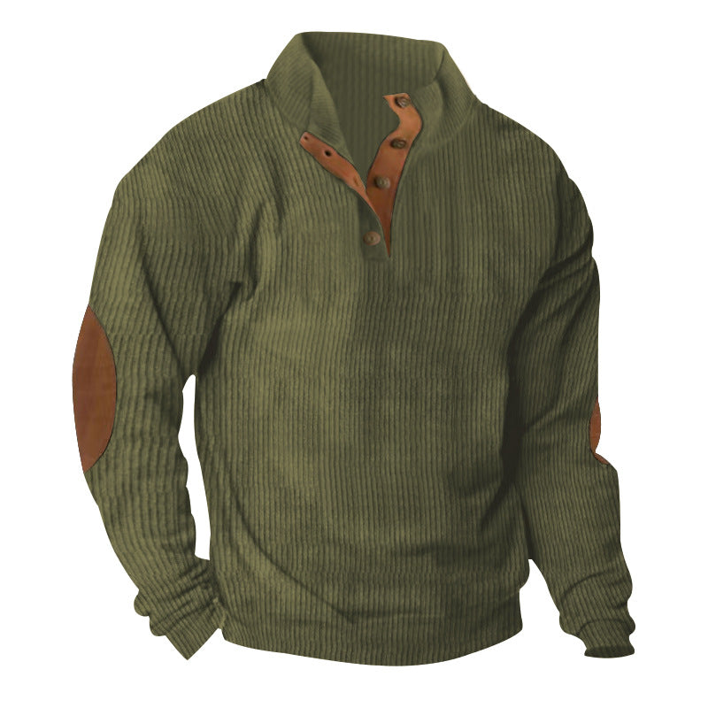 Herren nan gerippter Strickpullover mit Stehkragen und dekorativen Ellenbogenpatches Drune