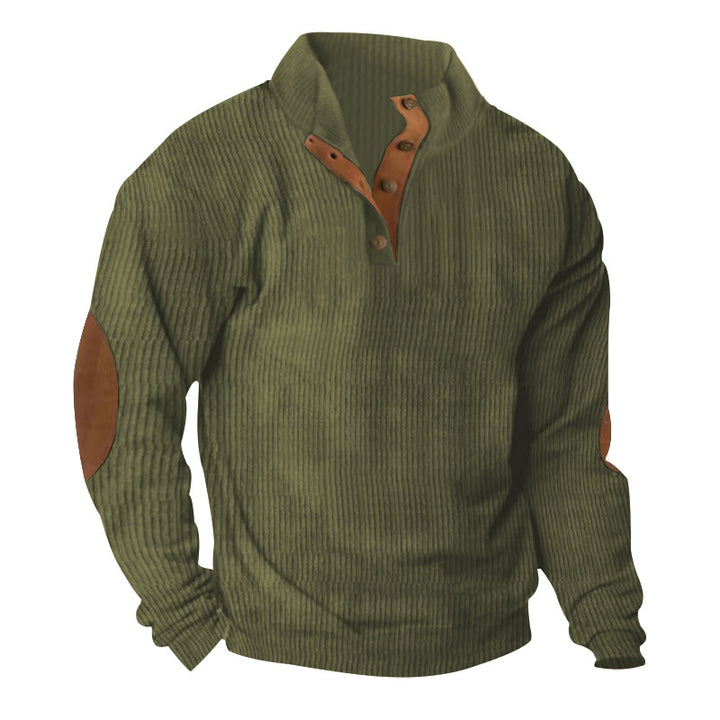 Herren nan gerippter Strickpullover mit Stehkragen und dekorativen Ellenbogenpatches Drune