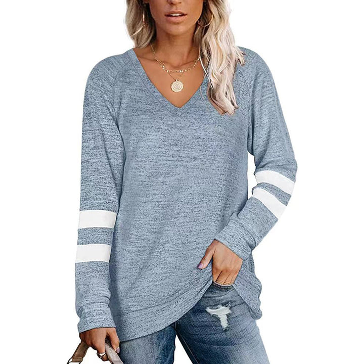 Damen Sportliches Langarmshirt mit V-Ausschnitt und Streifen-Details Drune