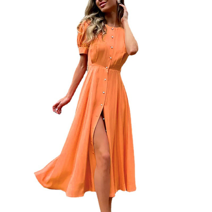 Damen Maxikleid mit Knopfleiste und seitlichem Schlitz Drune