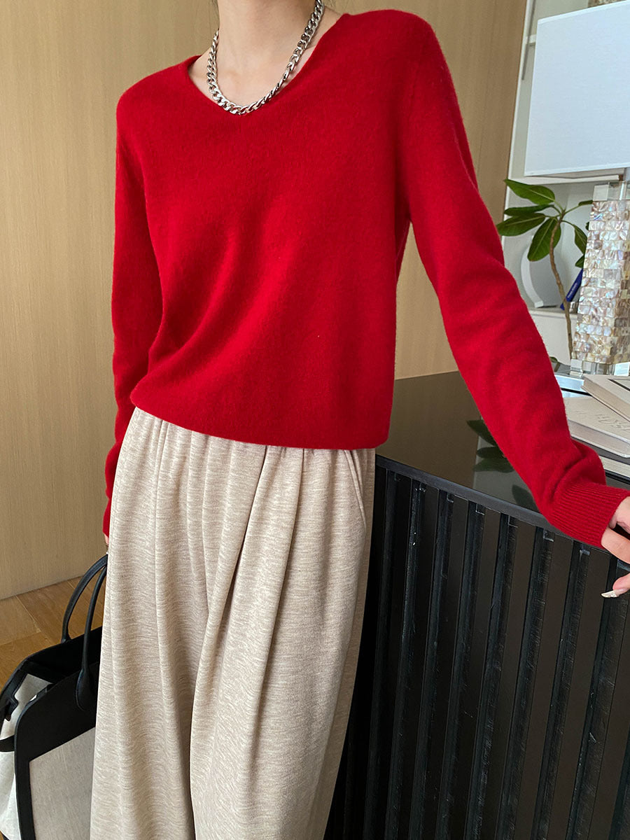 Damen eleganter V-Ausschnitt Pullover aus weichem Material Drune
