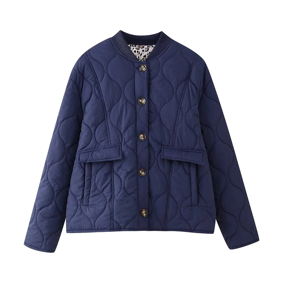Damen nan gesteppte Übergangsjacke mit Rippkragen und Pattentaschen Drune