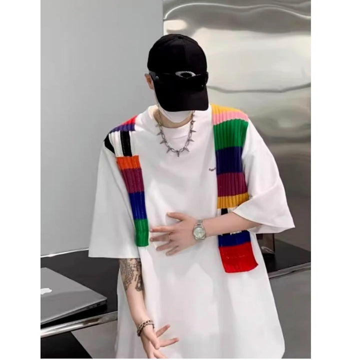 Unisex Oversized T-Shirt mit buntem Strickdetail Drune