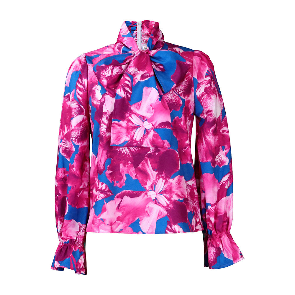 Damen Bluse mit elegantem Schleifendetail und floralem Muster Drune