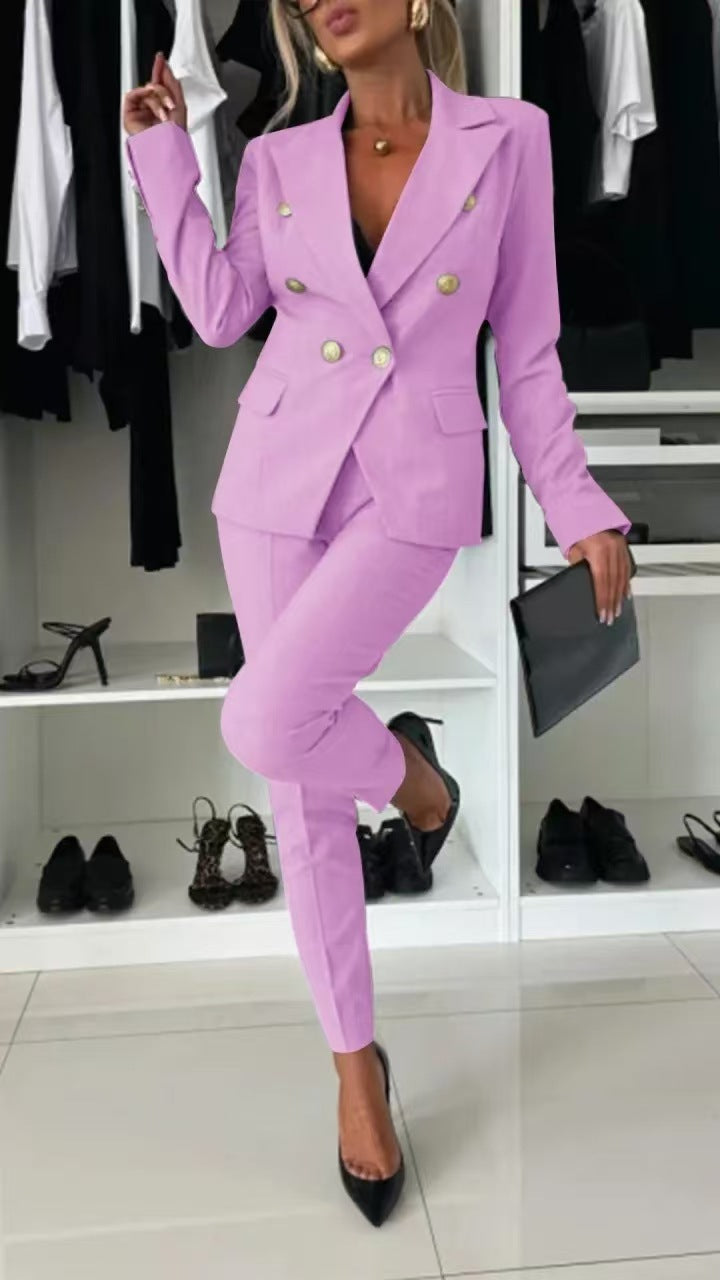 Damen eleganter taillierter Zweiteiler mit doppelter Knopfleiste und modischen Details Drune