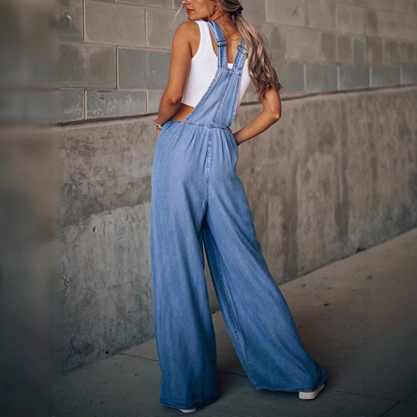 Damen weite Denim-Latzhose im Palazzo-Stil Drune