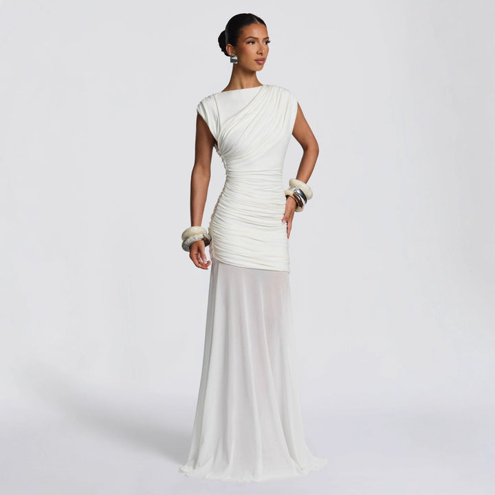 Damen elegantes Abendkleid mit figurbetontem Rüschen- und Drapierungsdesign Drune