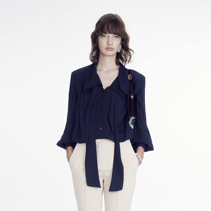 Damen elegante Bluse mit Bindegürtel Drune