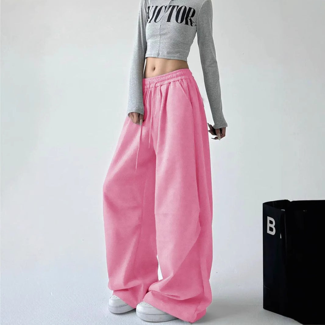Damen nan weite taillenhohe Loungehose aus weichem Baumwollmix mit Tunnelzug und Seitentaschen Drune