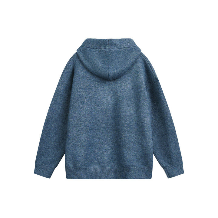 Damen Oversize-Strickpullover mit halbem Reißverschluss und Kapuzenkragen Drune