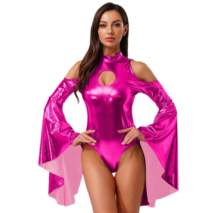 Damen Body mit schulterfreien Ärmeln und glamourösem Glanz Drune