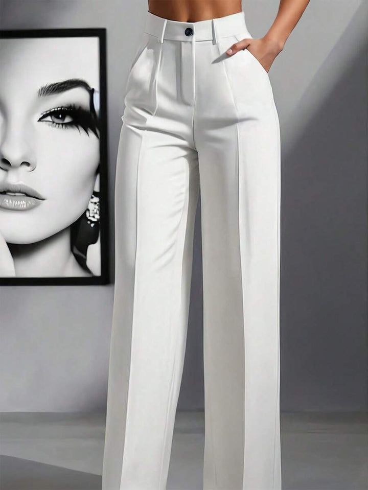 Damen Hochtaillierte Palazzo-Stretchhose mit Bügelfalte und Eingrifftaschen Drune