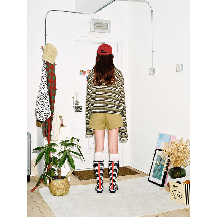Damen Strick‑Kapuzenpullover mit Katzenohren und Kängurutasche Drune