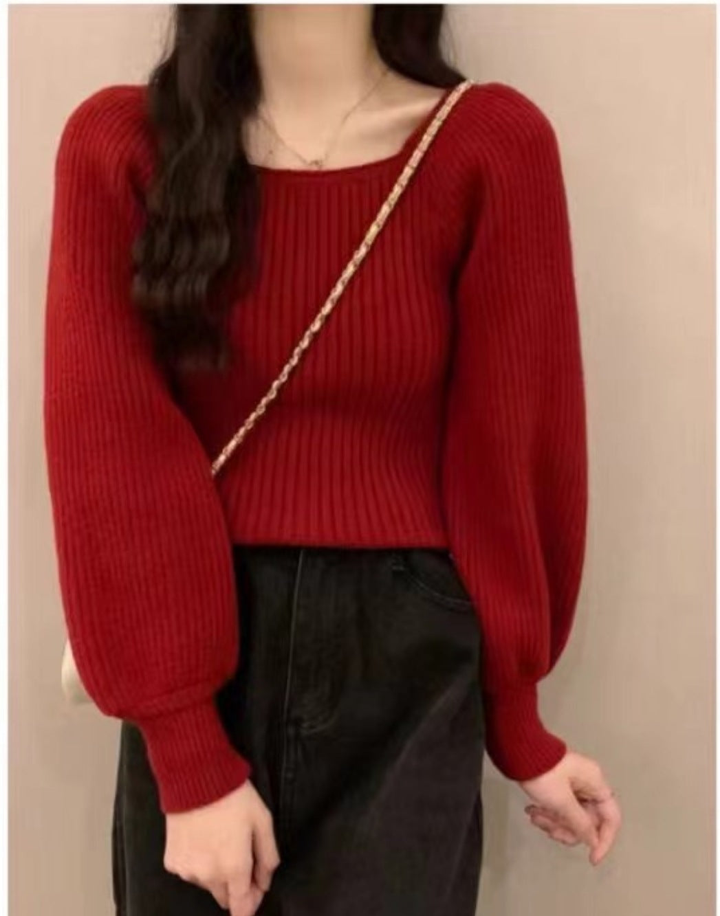Damen legerer Rippstrickpullover mit weiten Ärmeln Drune