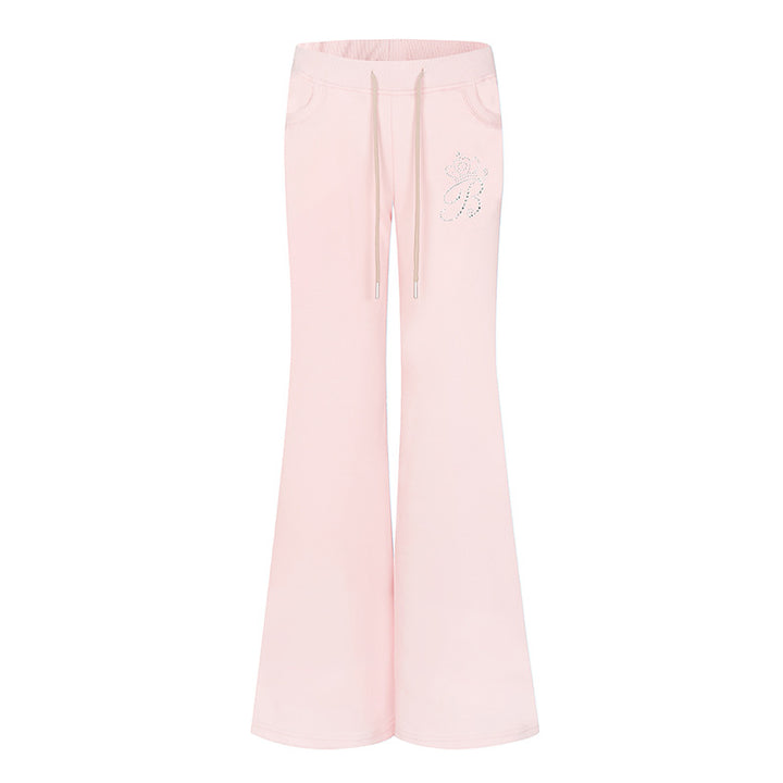 Damen Ausgestellte Loungehose mit hohem Komfortbund, Kordelzug und Strass‑Logo Drune