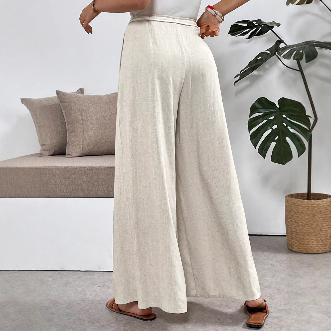 Damen Weit geschnittene Leinenhose mit verstellbarem Bund Drune