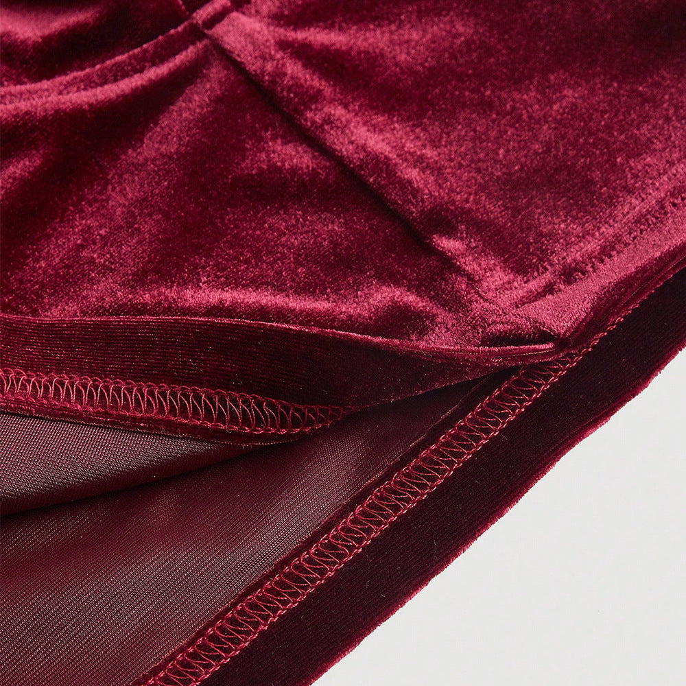 Damen Cropped Top aus samtartigem Material mit dekorativem Bindeband Drune
