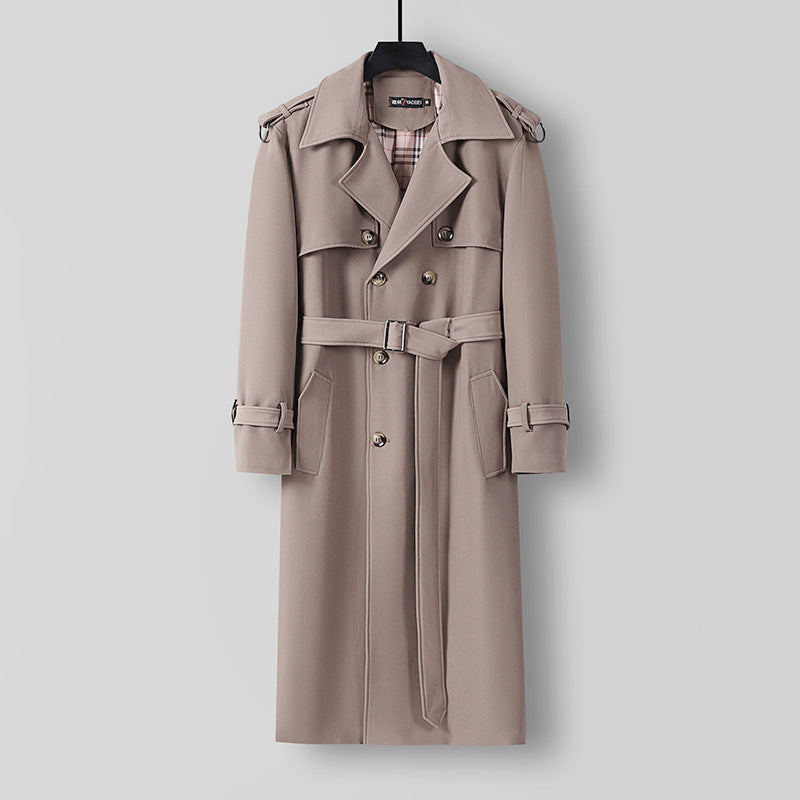 Damen Eleganter lang geschnittener Wollmix-Trenchcoat mit doppelreihiger Knopfleiste und Bindegürtel Drune