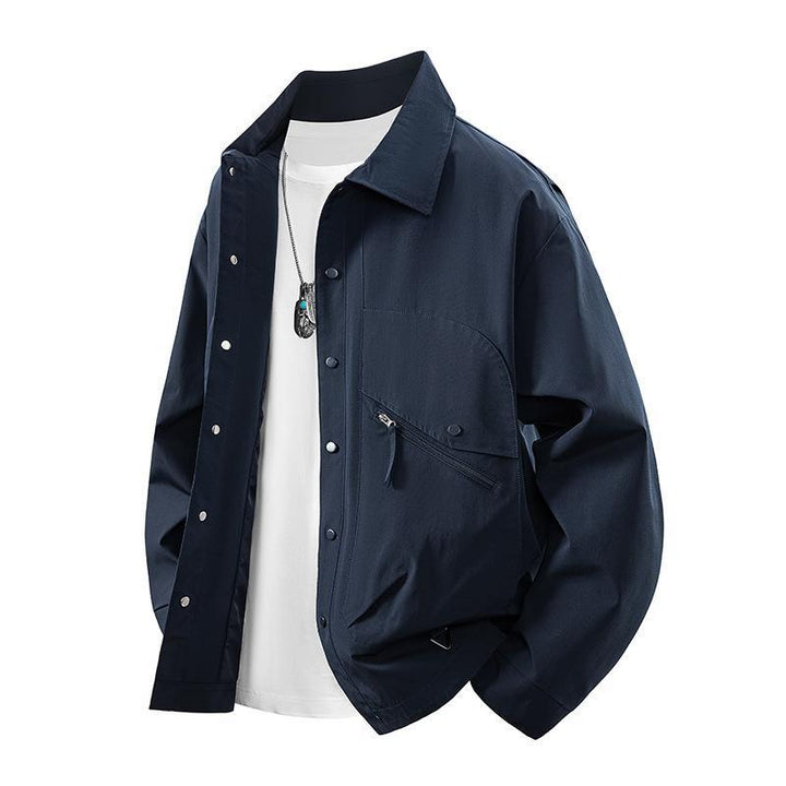 Herren Overshirt-Coachjacke im Urban-Utility-Stil mit Druckknopfleiste und schräger Reißverschlusstasche Drune