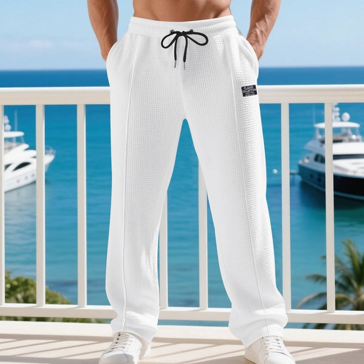 Herren Leichte Waffelstruktur-Loungehose mit elastischem Bund und Eingrifftaschen Drune