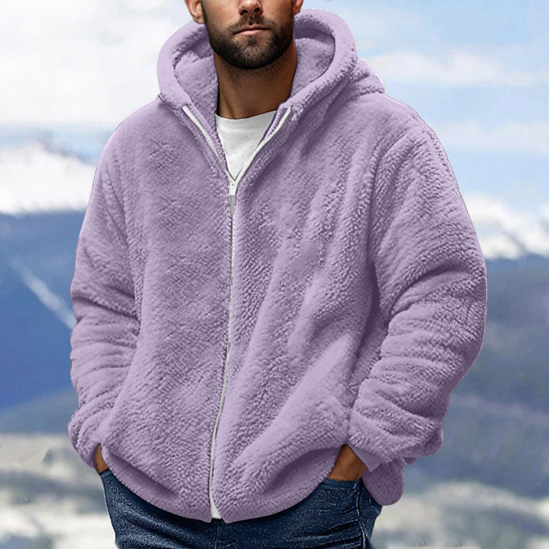 Herren Kuschelige Teddy-Fleece-Kapuzenjacke mit Reißverschluss und Oversize-Passform Drune