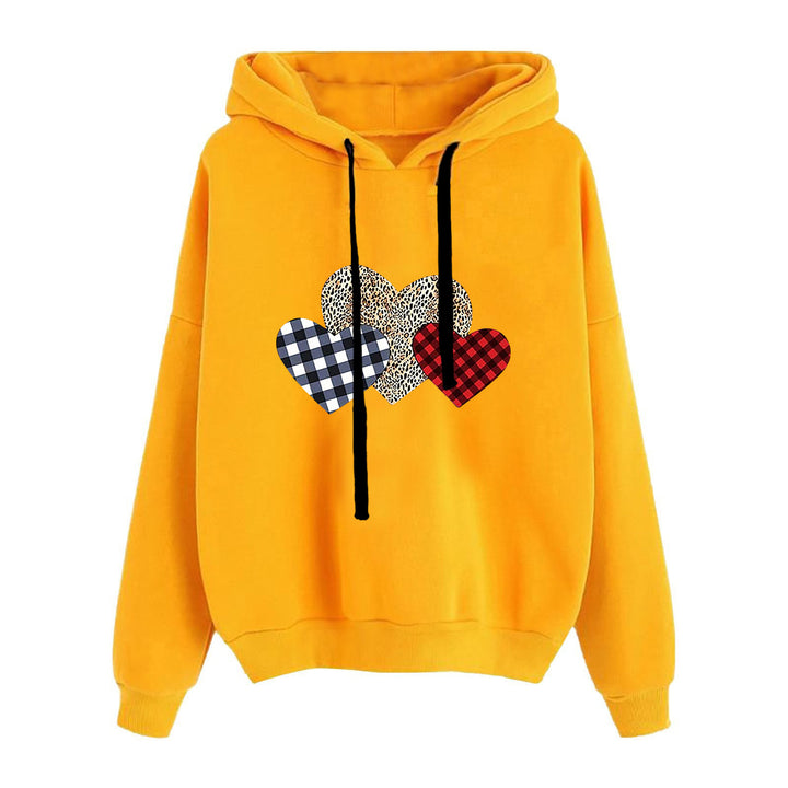 Damen nan lässiger Oversize Kapuzenpullover mit Herz‑und‑Pfotenprint, Kordelzug und gerippten Bündchen Drune