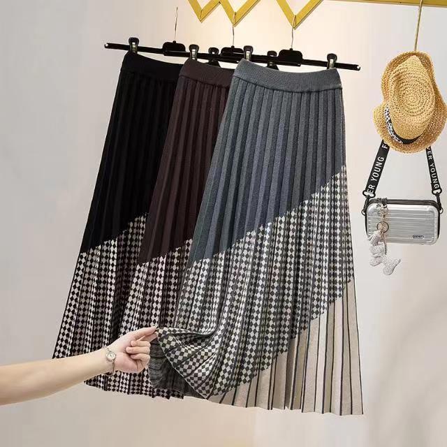 Damen Plissierter Maxirock mit geometrischem Muster Drune